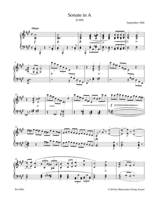 Schubert, Franz: Sonata in A/Sonata in A major for piano – D 959 (urtext) Noter