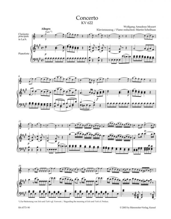Mozart: Wolfgang Amadeus: Concerto for Clarinet and Orchestra in A major K. 622 (klarinettkonsert, urtext) Klarinett