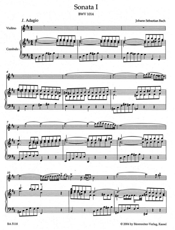 Bach, Johann Sebastian Six Sonatas for Violin and Obbligato Harpsichord BWV 1014, 1015 and 1016 Sonatas I-III Volume I (urtext) Noter
