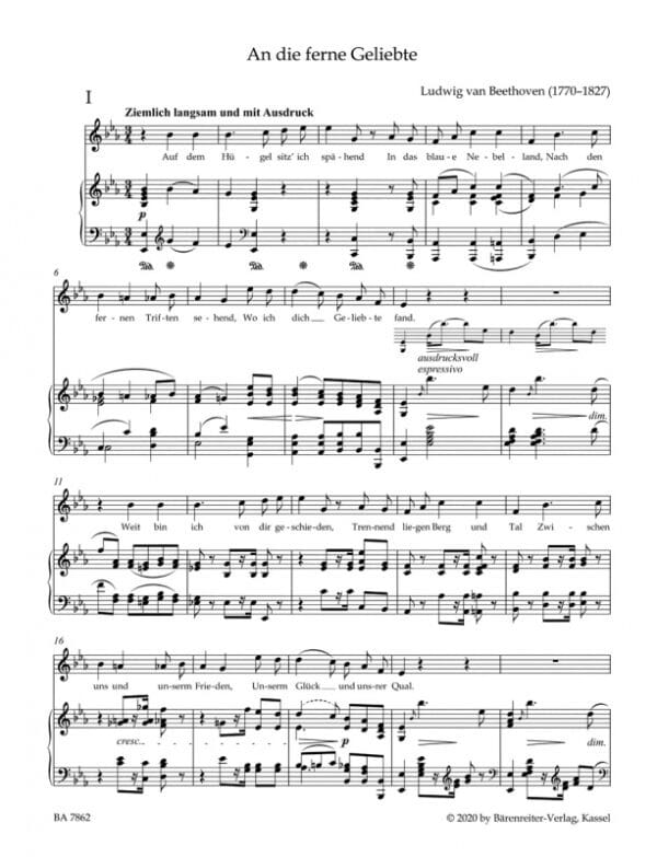 Beethoven, Ludwig van: An die ferne Geliebte Op.98 (sång och piano) Urtext Noter