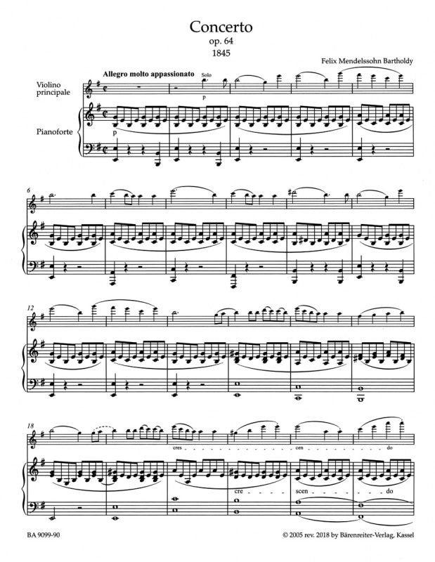 Mendelssohn Bartholdy, Felix: Concerto for Violin and Orchestra in e minor/e-moll Op. 64 (violinkonsert, urtext)