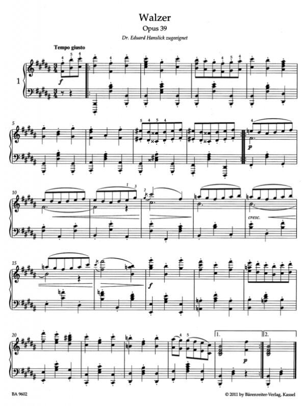 Brahms, Johannes: Walzer Op. 39/Waltzes Op. 39 (urtext) Noter