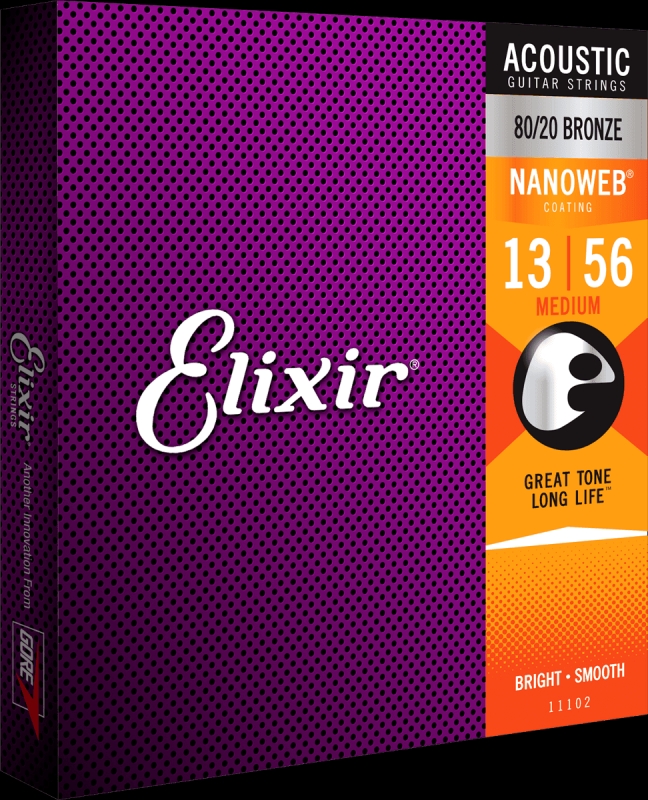 Gitarrsträngar Elixir - Nanoweb Medium 13-56 Bronze 80/20 (strängset för akustisk stålsträngad gitarr)