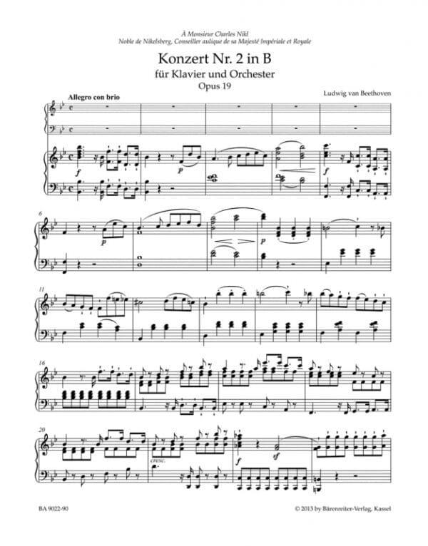 Beethoven, Ludwig van: Klavierkonzert/Piano Concerto no.2 in B-flat major Op. 19 (Bärenreiter urtext) Noter