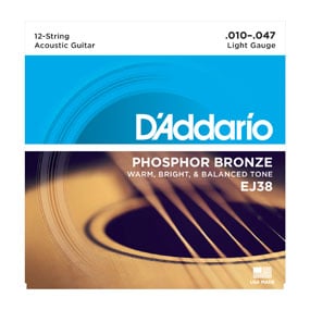 D’Addario EJ38 Phosphor Bronze 12-String Acoustic Guitar Strings, Light, 10-47 Gitarrsträngar Sats för 12-strängad gitarr Gitarrsträngar
