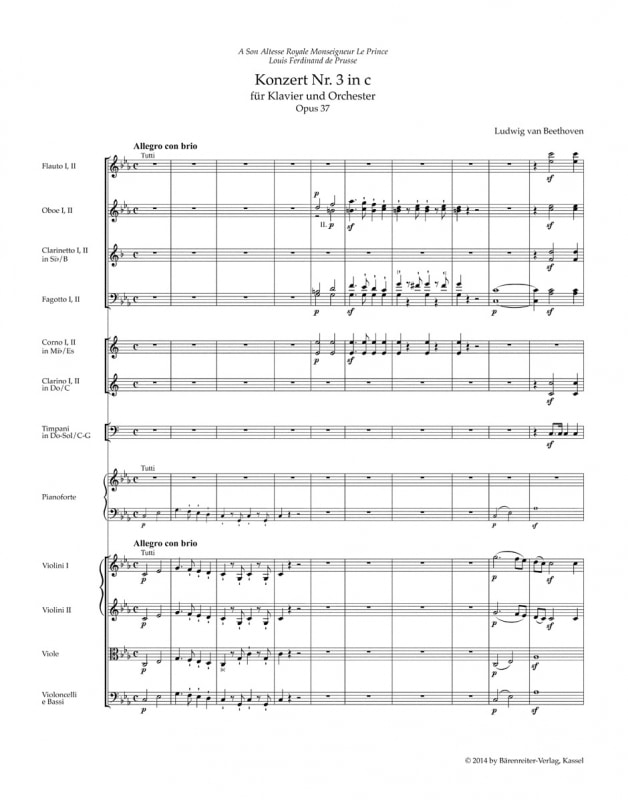 Beethoven, Ludwig van: Beethoven, Ludwig van Concerto for Pianoforte and Orchestra no. 3 in C minor op. 37 (urtext) Studiepartitur
