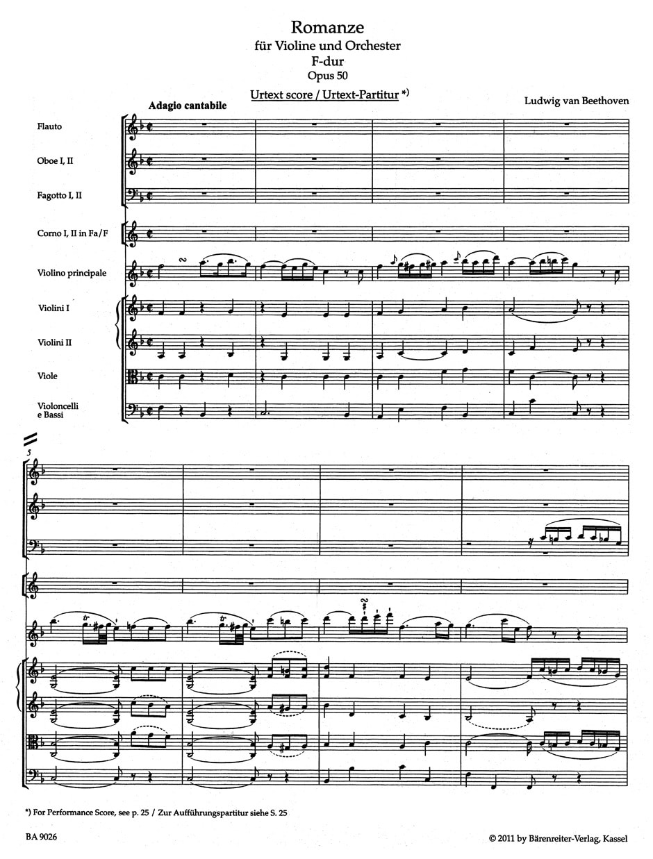 Beethoven, Ludwig van: Romances in F major and G major for Violin and Orchestra op. 50, 40 (partitur, urtext)