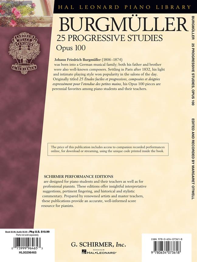 Burgmüller, Johann Friedrich: 25 Progressive Studies Op. 100 (bok + online audio)