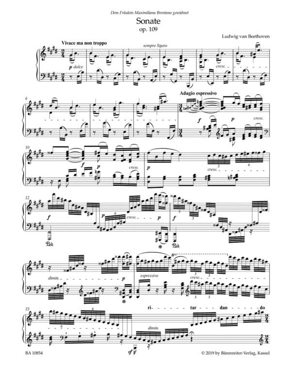 Beethoven, Ludwig van: Sonate in E/Pianosonat E-dur Op. 109 (urtext) Noter