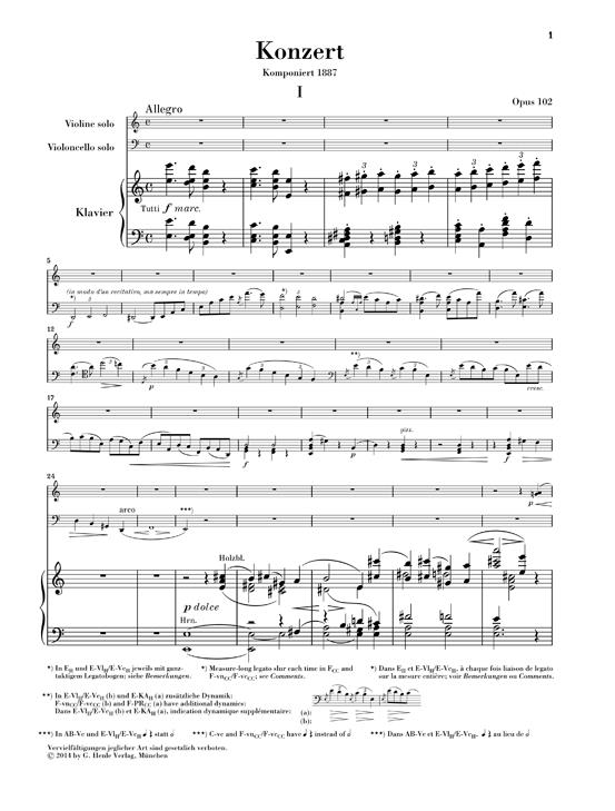 Brahms, Johannes: Doppelkonzert a-moll, opus 102/Double Concerto in a minor op. 102 (Urtext) 2 stråkar & piano