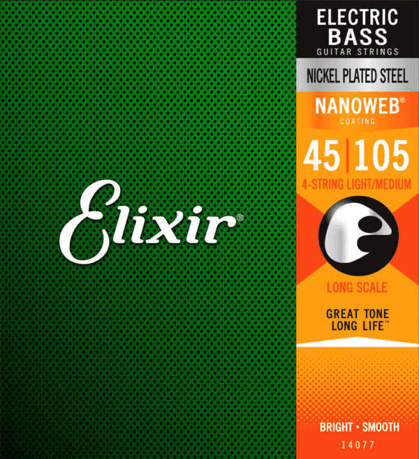 Elixir Long Scale Nanoweb Nickel Plated Steel Light/Medium 4-String Electric Bass Guitar Strings 45-105 Strängar Elbas