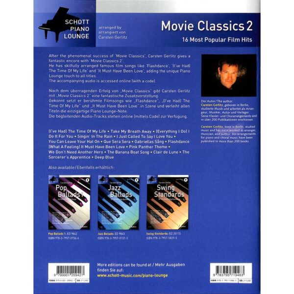 Schott Piano Lounge: Movie Classics 2 – 16 Most Popular Film Hits (bok + online audio) Film/Musikal/Spelmusik (Album)