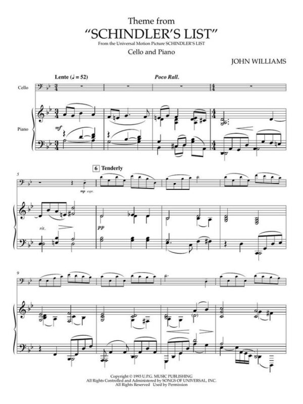 Theme from Schindler’s List (Cello & piano) Cello klassisk repertoar
