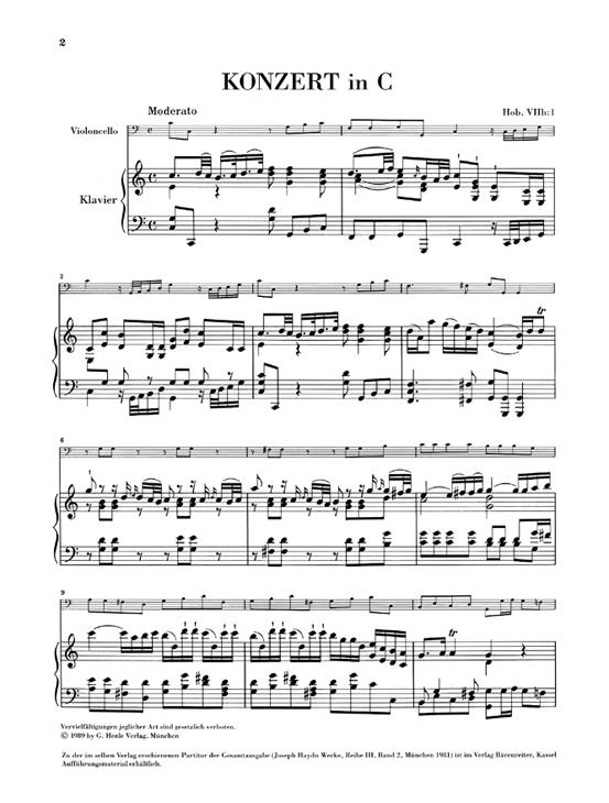 Haydn, Joseph: Cello Concerto In C Hob.VIIb (urtext) Cello klassisk repertoar