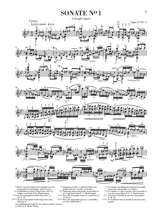Eugène Ysaÿe: Six Sonatas for Violin Solo Op 27 (urtext) Noter