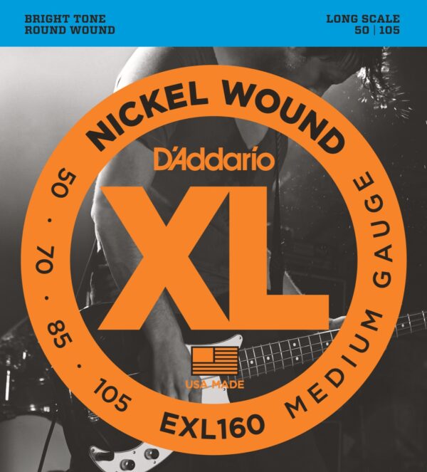D’Addario EXL160 Nickel Wound Bass Strings, Medium, .050-.105, Strängset för elbas (bright tone, round wound) Strängar Elbas