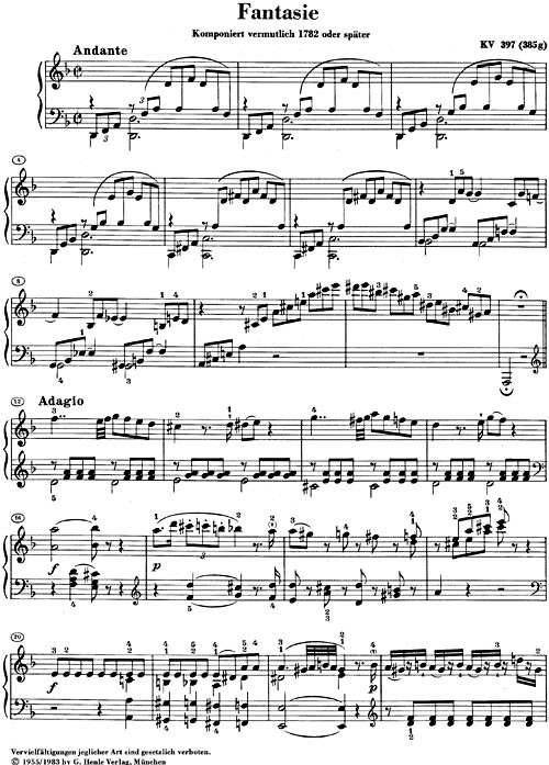 Mozart, Wolfgang Amadeus: Fantasie d-moll KV397 (385g)/Fantasy in d minor (urtext) Noter