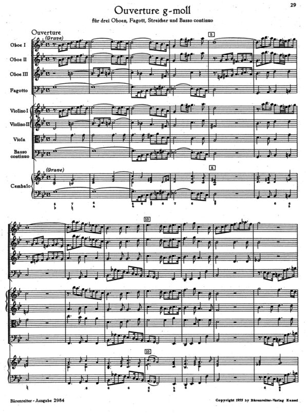 Telemann, Georg Philipp: Ouverture für drei Oboen, Fagott, Streicher und Basso continuo g-Moll TWV 55:g4 Partitur/Studiepartitur