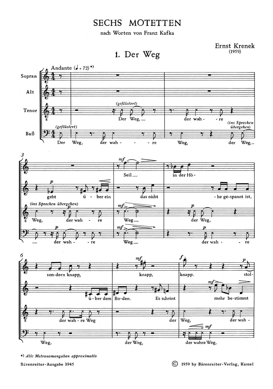 Krenek, Ernst: six Motetten op. 169 (1959)
