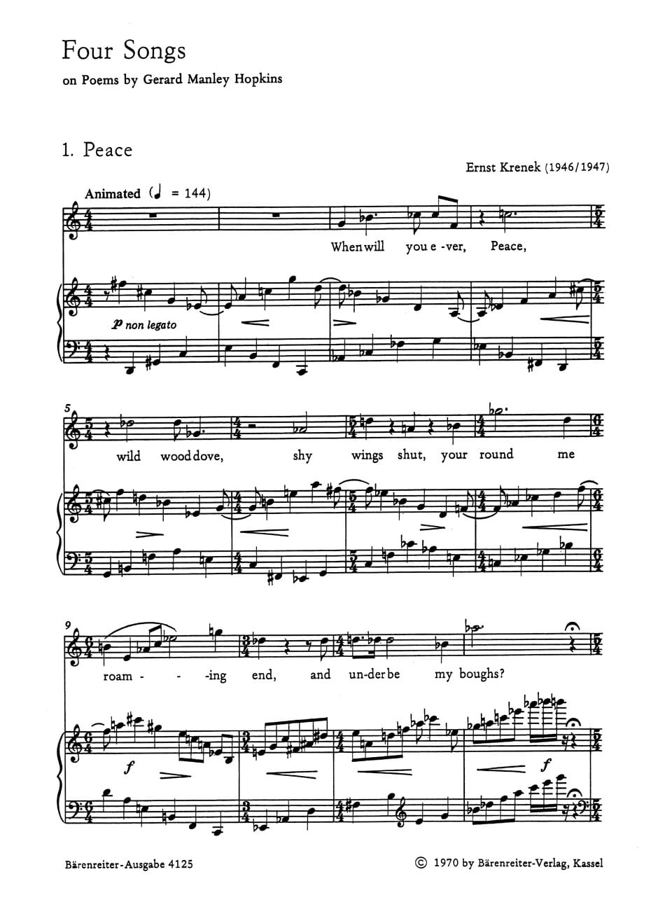 Krenek, Ernst: Vier Lieder nach Gedichten von Gerard Manley Hopkins op. 112 (1946/1947)