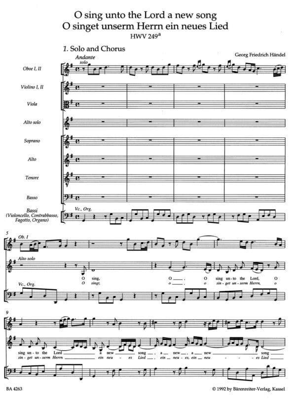 Handel, George Frideric: O sing unto the Lord HWV 249a Partitur/Studiepartitur