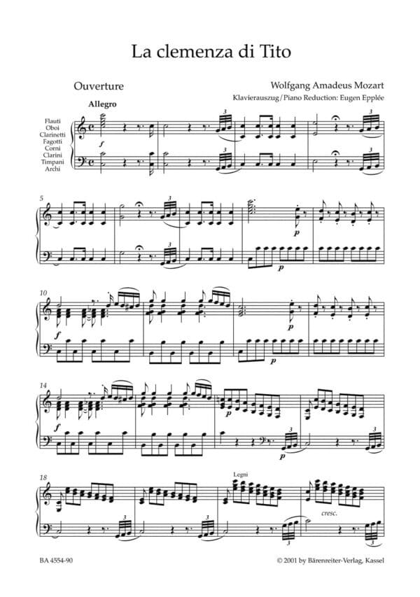 Mozart, Wolfgang Amadeus: La clemenza di Tito K. 621 -Opera seria in two acts- noter-sång-klaverutdrag