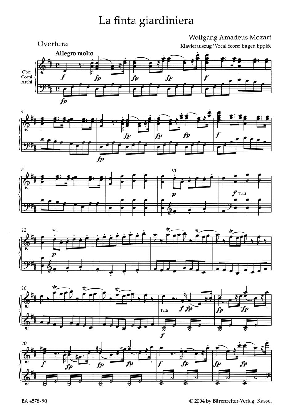 Mozart, Wolfgang Amadeus: La finta giardiniera (Die verstellte Gärtnerin) K. 196 -Dramma giocoso in three acts (urtextI
