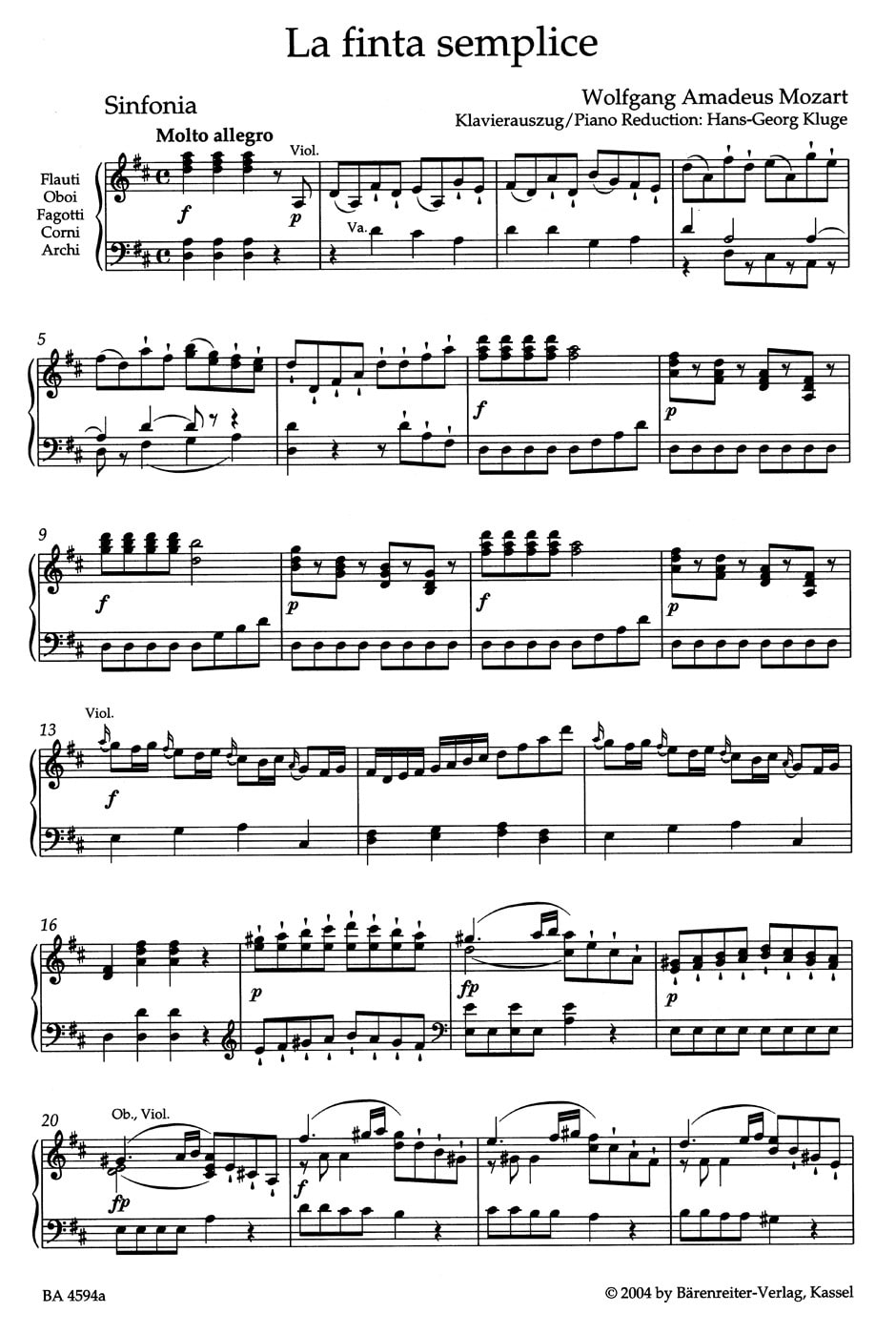 Mozart, Wolfgang Amadeus: La finta semplice KV 51 (46a) -Opera buffa in 3 Akten- (Die schlaue Heuchlerin)