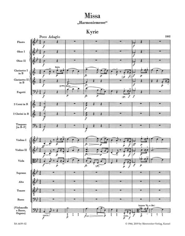 Haydn, Joseph: Missa in B-flat major Hob.XXII:14 ”Harmony Mass” Partitur/Studiepartitur