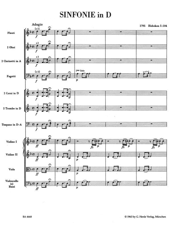 Haydn, Joseph: Symphony D major Hob.I :104 ”London Symphony No. 12” Partitur/Studiepartitur