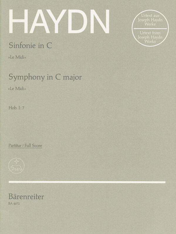 Haydn, Joseph: Symphony Nr. 7 C major Hob.I:7 ”Le Midi” -With 2 violino and 1 Violoncello concertato- Partitur/Studiepartitur