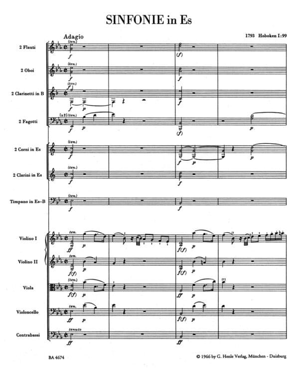 Haydn, Joseph: Londoner Symphony Nr. 7 E-flat major Hob.I:99 Partitur/Studiepartitur