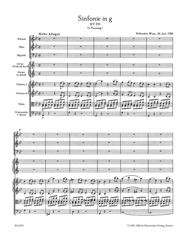 Mozart, Wolfgang Amadeus: Symphony Nr. 40 G minor K. 550 (First version without clarinets) Partitur/Studiepartitur