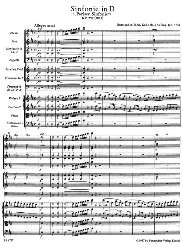 Mozart, Wolfgang Amadeus: Symphony Nr. 31 D major K. 297 (300a) ”Paris Symphony” Partitur/Studiepartitur