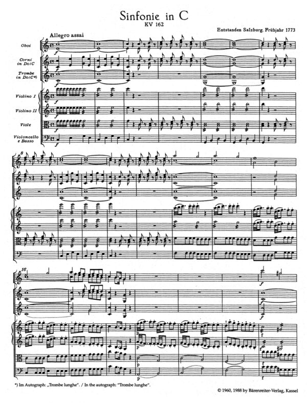 Mozart, Wolfgang Amadeus: Symphony Nr. 22 C major K. 162 Partitur/Studiepartitur