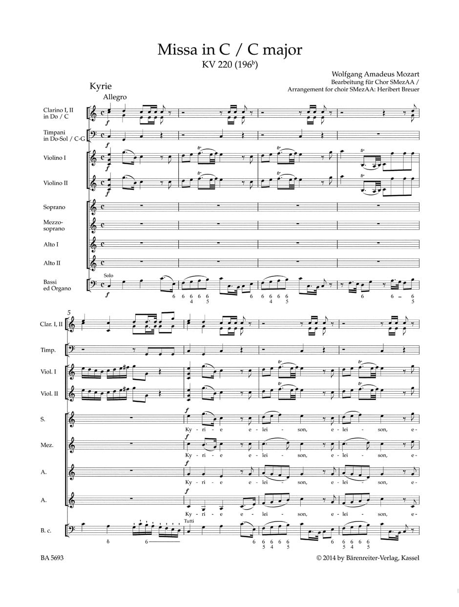 Mozart, Wolfgang Amadeus: Missa C major K. 220 (196b) "Sparrow Mass" (Arranged for female choir SMezAA)