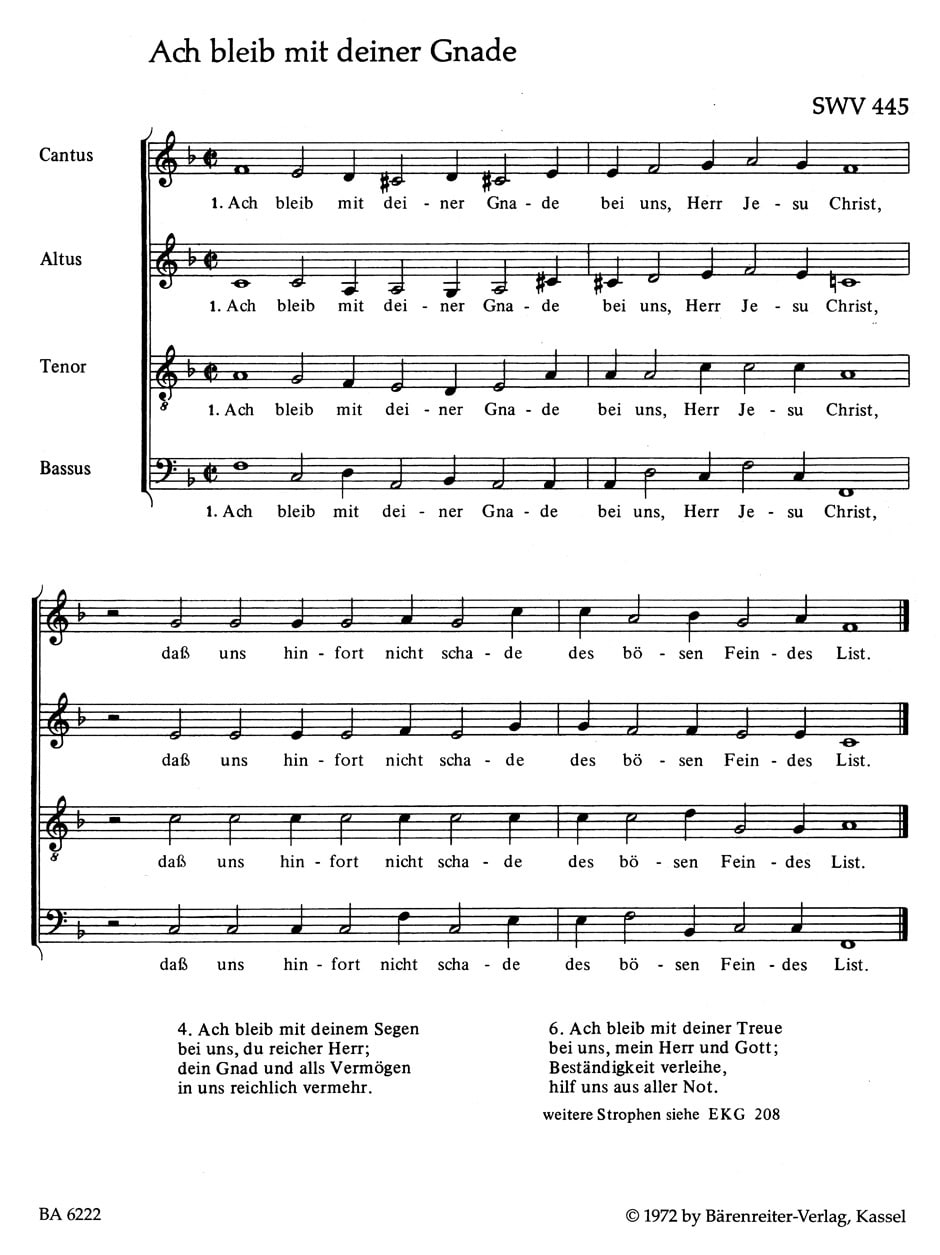Schütz, Heinrich: Ausgewählte geistliche Chorsätze -Überwiegend vierstimmge, einige fünf-, six- und achtstimmige Sätze, teilweise mit Basso continuo-
