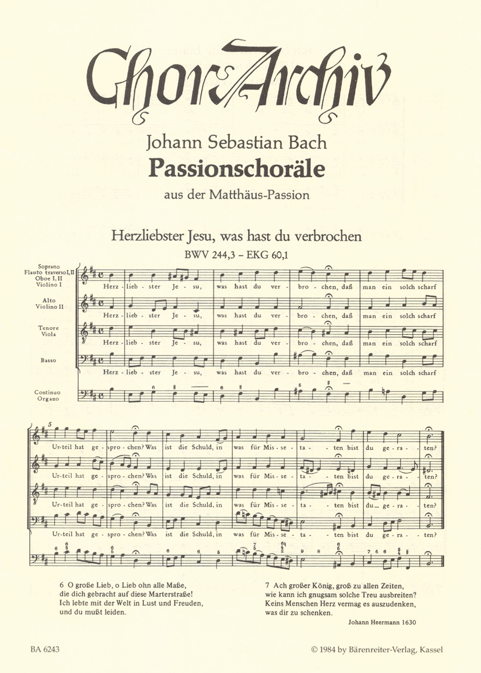 Bach, Johann Sebastian: Passionschoräle BWV 244 (aus der Matthäus-Passion)