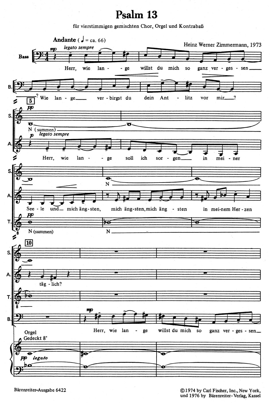 Zimmermann, Heinz Werner: Psalm 13 "Herr, wie lange willst du mich so ganz verGessen" (1973) -Motette-
