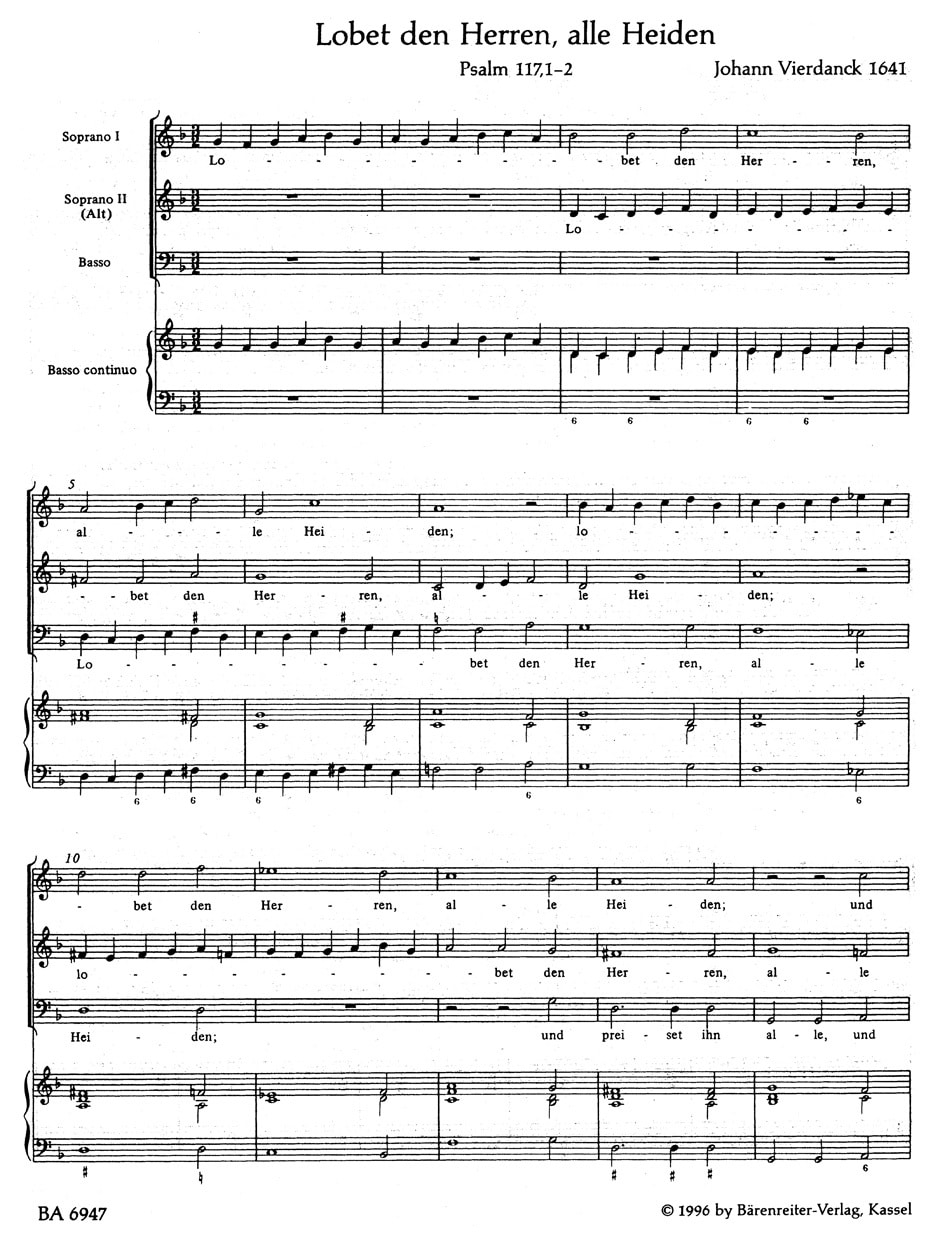 Vierdanck, Johann: drei geistliche Konzerte -für Solostimmen oder Chor und Basso continuo-