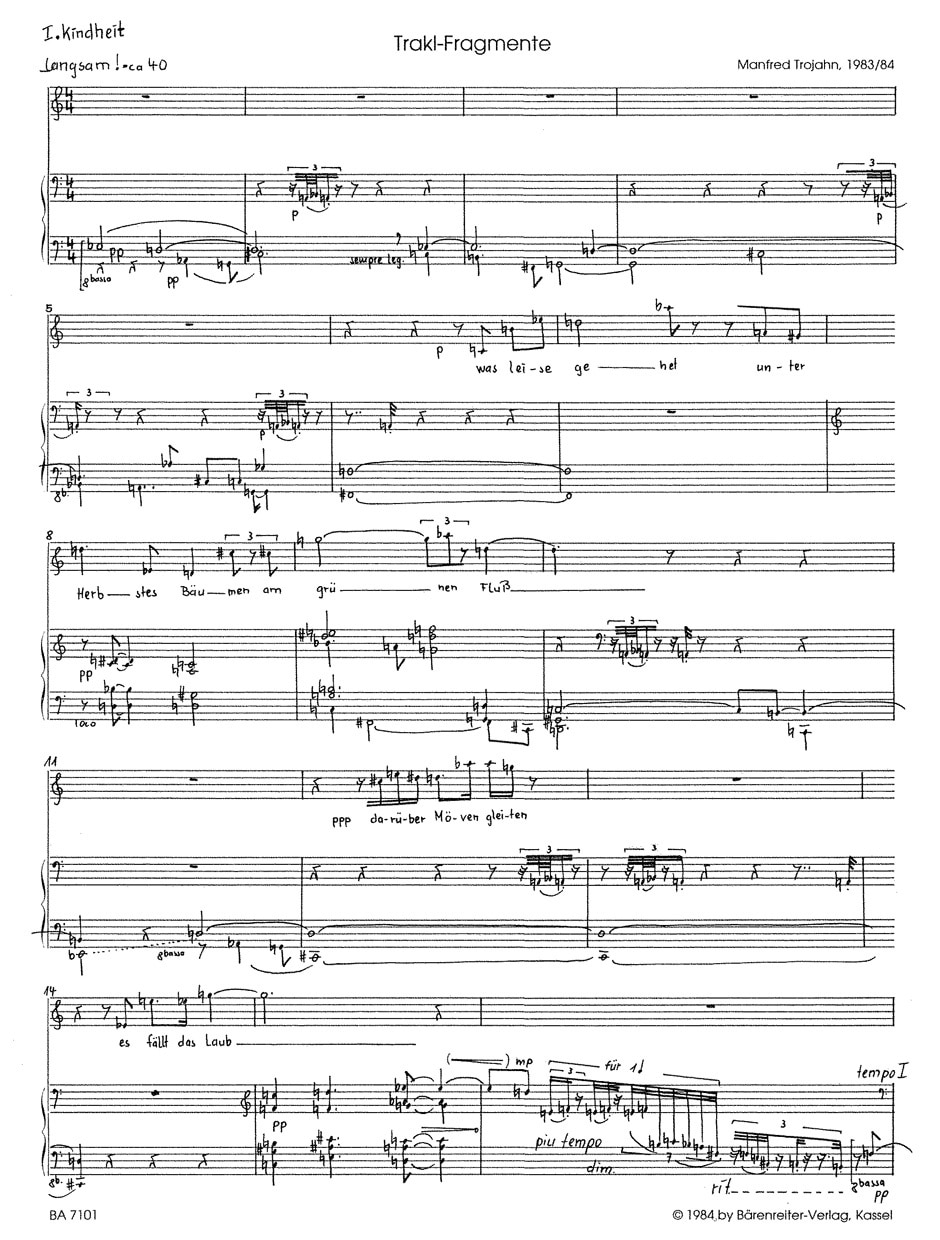 Trojahn, Manfred: Trakl-Fragmente für Mezzosopran und Klavier (1983/1984)