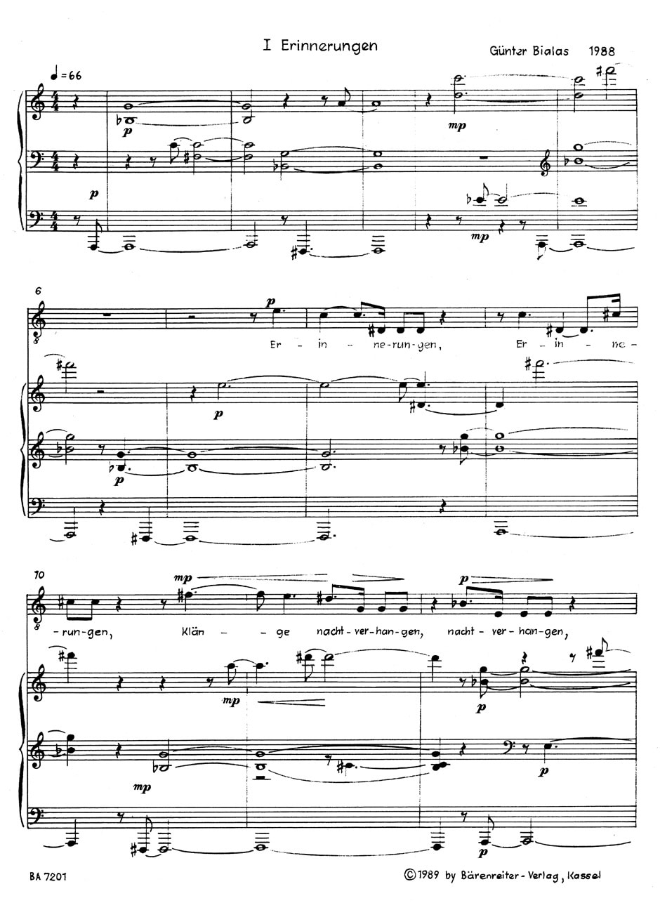 Bialas, Günter: Überblickt man die Jahre. für Tenor und Klavier (1989) -fünf Lieder nach Gedichten von Gottfried Benn-