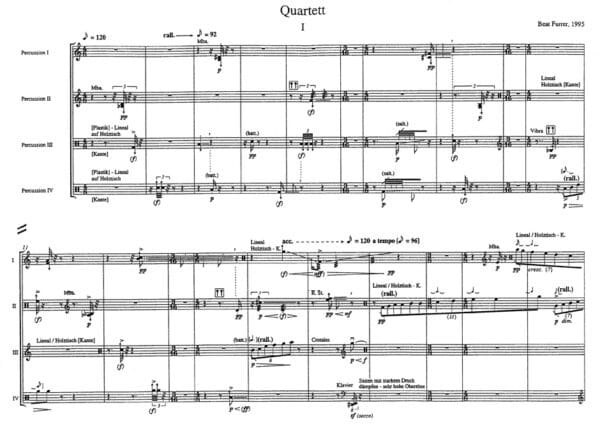 Furrer, Beat: Quartett für Schlagzeuger (1995) Partitur/Studiepartitur