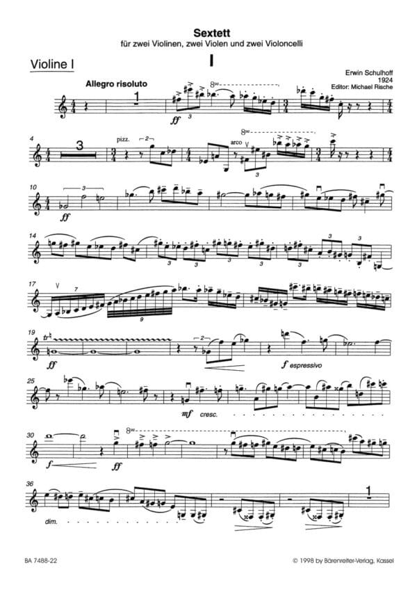 Schulhoff, Erwin: Sextett two violons, two violas und two violoncelli (1924) Cello