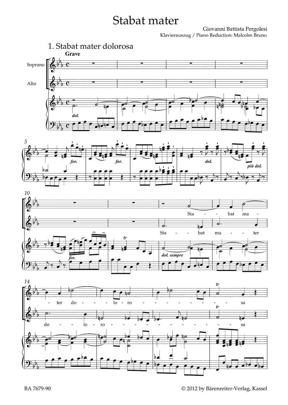 Pergolesi, Giovanni Battista: Stabat mater for Soprano, Alto, Strings and Basso continuo