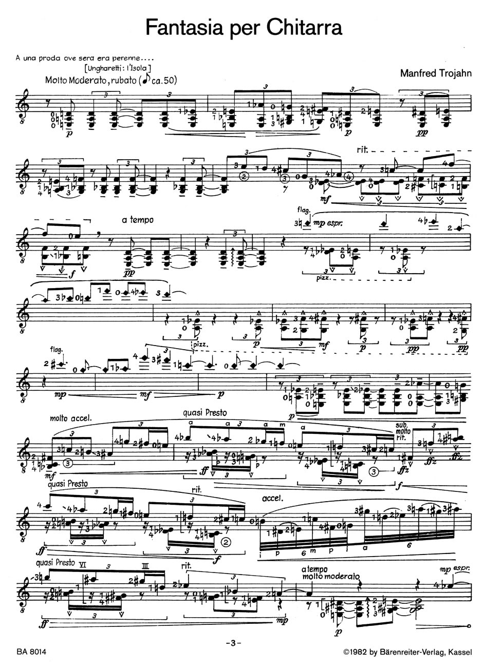 Trojahn, Manfred: fantasie per Chitarra (1979) -Fingersätze und Einrichtungen von Reinbert Evers-