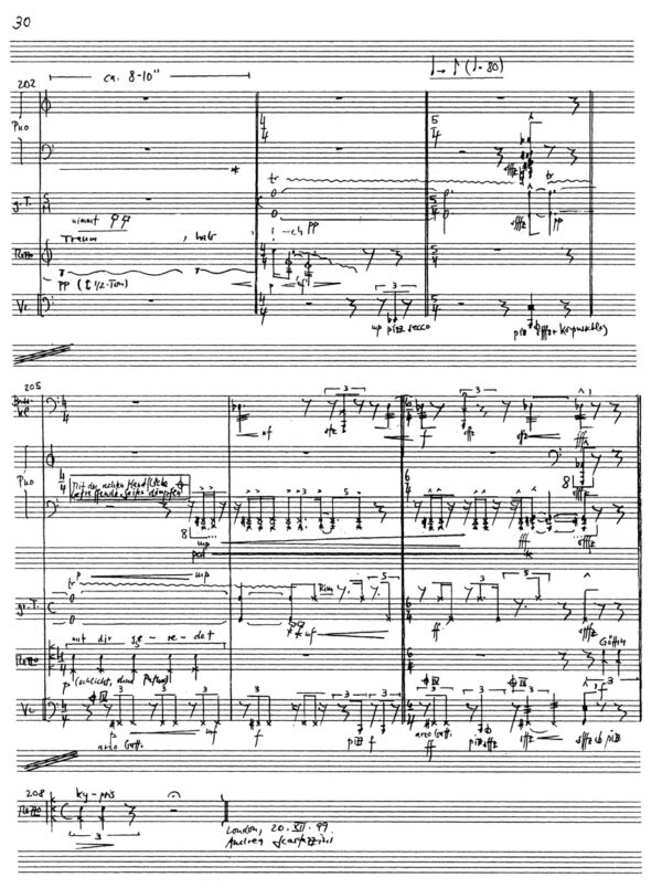 Scartazzini, Andrea Lorenzo: Im traum hab ich mit dir geredet – göttin – Kypris for mezzo-soprano solo and 4 instrumentalists (1999) Partitur/Studiepartitur