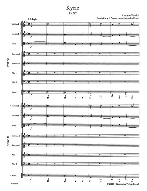 Vivaldi, Antonio: Kyrie RV 587 (Arrangement for Choir SSAA) Partitur/Studiepartitur