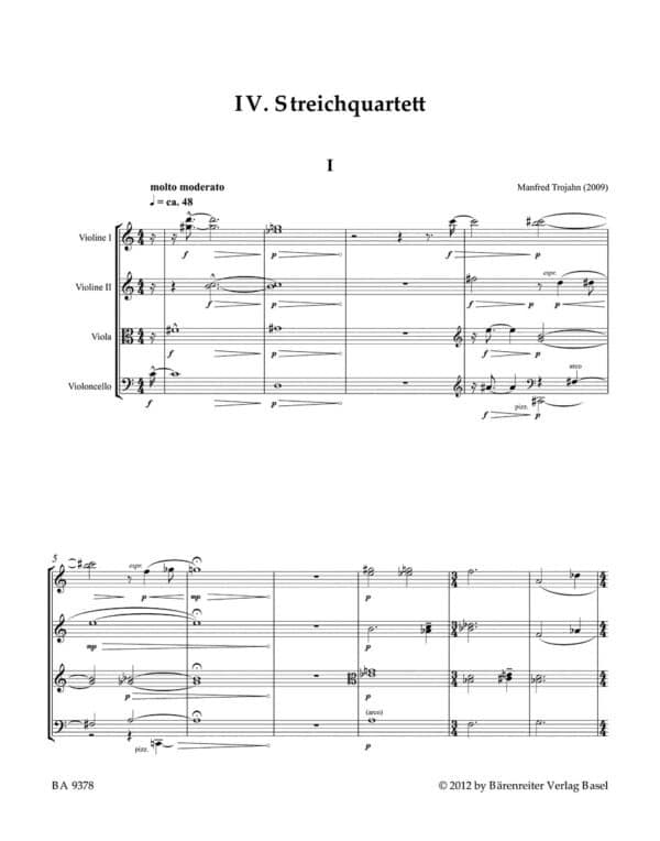 Trojahn, Manfred: IV. String Quartet (2009) Partitur/Studiepartitur