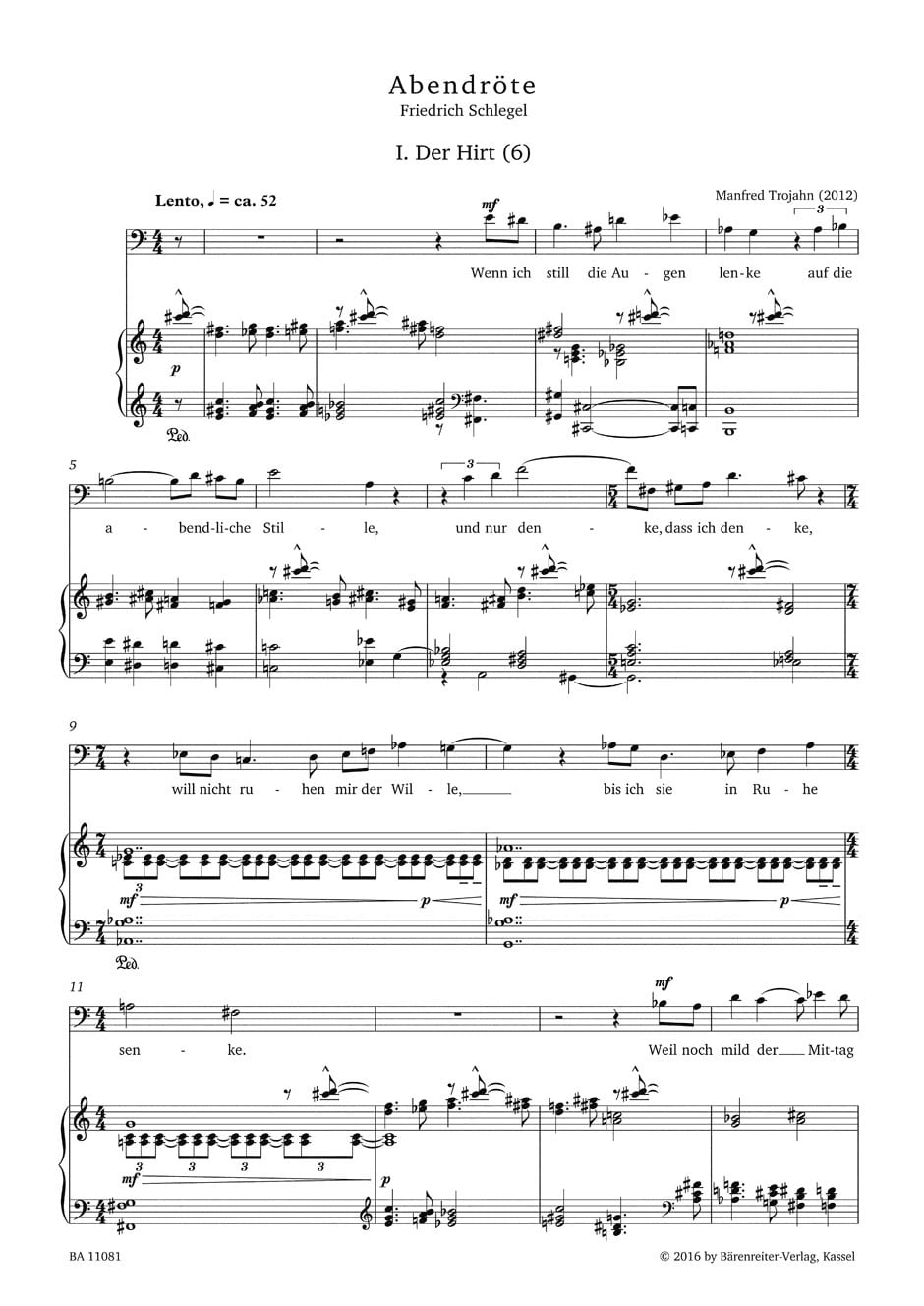 Trojahn, Manfred: Abendröte (2012) -Eleven Lieder on texts by Friedrich Schlegel for high voice and piano- Trojahn, Manfred: Abendröte (2012) -Eleven Lieder on texts by Friedrich Schlegel for high voice and piano- Sång - klassisk sång